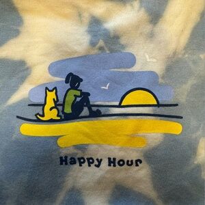 CUSTOM Life Is Good Shirt Womens Small Blue Tie Dye Tee Jackie Rocket Happy Hour